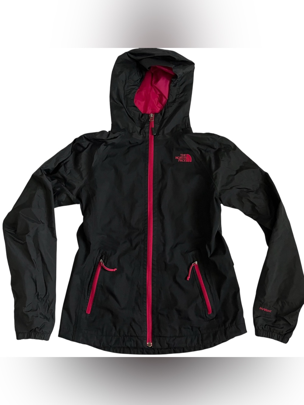 The North Face Black Rain Jacket with Pink Accents